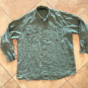 JJ Farmer Mens XL Green 100% Italian Linen Long Sleeve Button Down Shirt